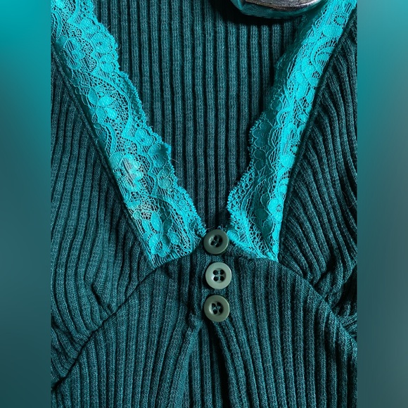 Urban outfitters dark green with a teal lace half button up top. - Picture 7 of 16